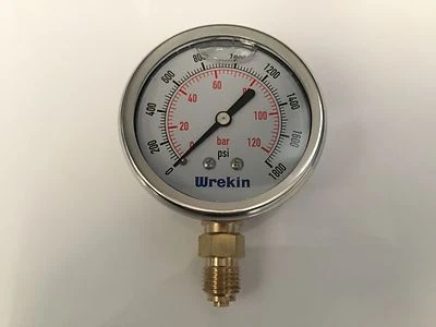 WREKIN Hydraulic Pressure Gauge 63mm Bottom Entry 0-1800 PSI 120 Bar Gauges GB63120/04