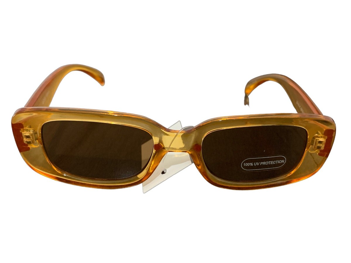 Transparent Orange Rectangle sunglasses  Light Gold Wide Rectangle Rimless Tinted Sunglasses with  main image 2