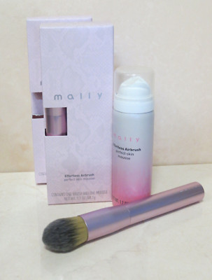 (2) MALLY EFFORTLESS AIRBRUSH PERFECT SKIN MOUSSE W BRUSH - FAIR - 1.7 OZ BOXED