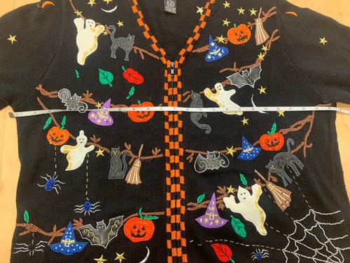 Vintage 80s Segue Boo Halloween Grandma Sweater Embroidered Haunted Tree Pumpkin - Picture 6 of 10