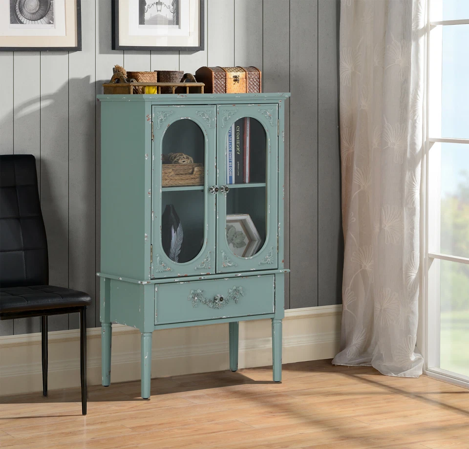 Accent Storage Cabinet 2 Doors w/ Drawer Decorative Cabinet Buffet & Sideboard - Image 2 of 4