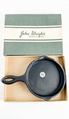 NOS John Wright Inc Miniature Stove Cast Iron Skillet Pan Wrightsville Penna