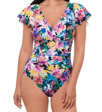 Swim Solutions Women's Garden One-Piece Swimsuit, Navy Multi, Size 18, 102