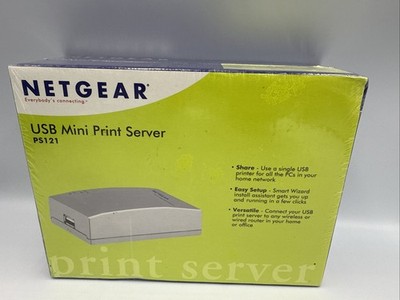 Netgear PS121 USB Mini Print Server w/ Adapter, USB Cable, CD, Manual, Sealed