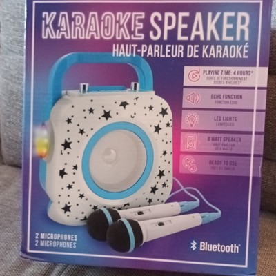 Tragbares Karaoke-System Bluetooth mit 2 Mikrofonen, LED, Echo, Weiß/Blau