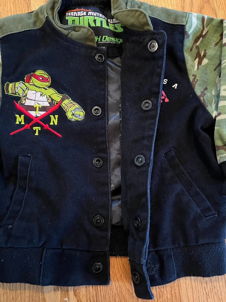 Chaqueta camuflada bombardero con botones diseño TMNT JH talla bebé niño pequeño 2T Nickelodeon Foto 4 de 4