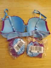 NEW Victoria's Secret Tease Push Up Bra Cheeky Panty Set Blue Purple