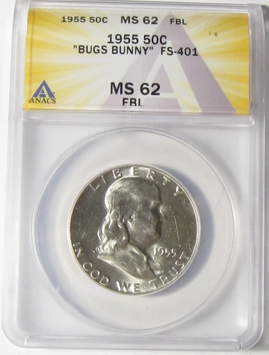 1955 Franklin Half Dollar ANACS MS 62 FBL - Bugs Bunny FS-401 - #11055