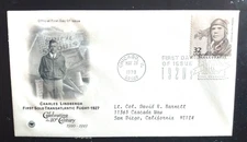 CHARLES LINDBERGH SOLO TRANSATLANTIC FLIGHT 1927  1920s CTC 1998 PCS CACHET  FDC