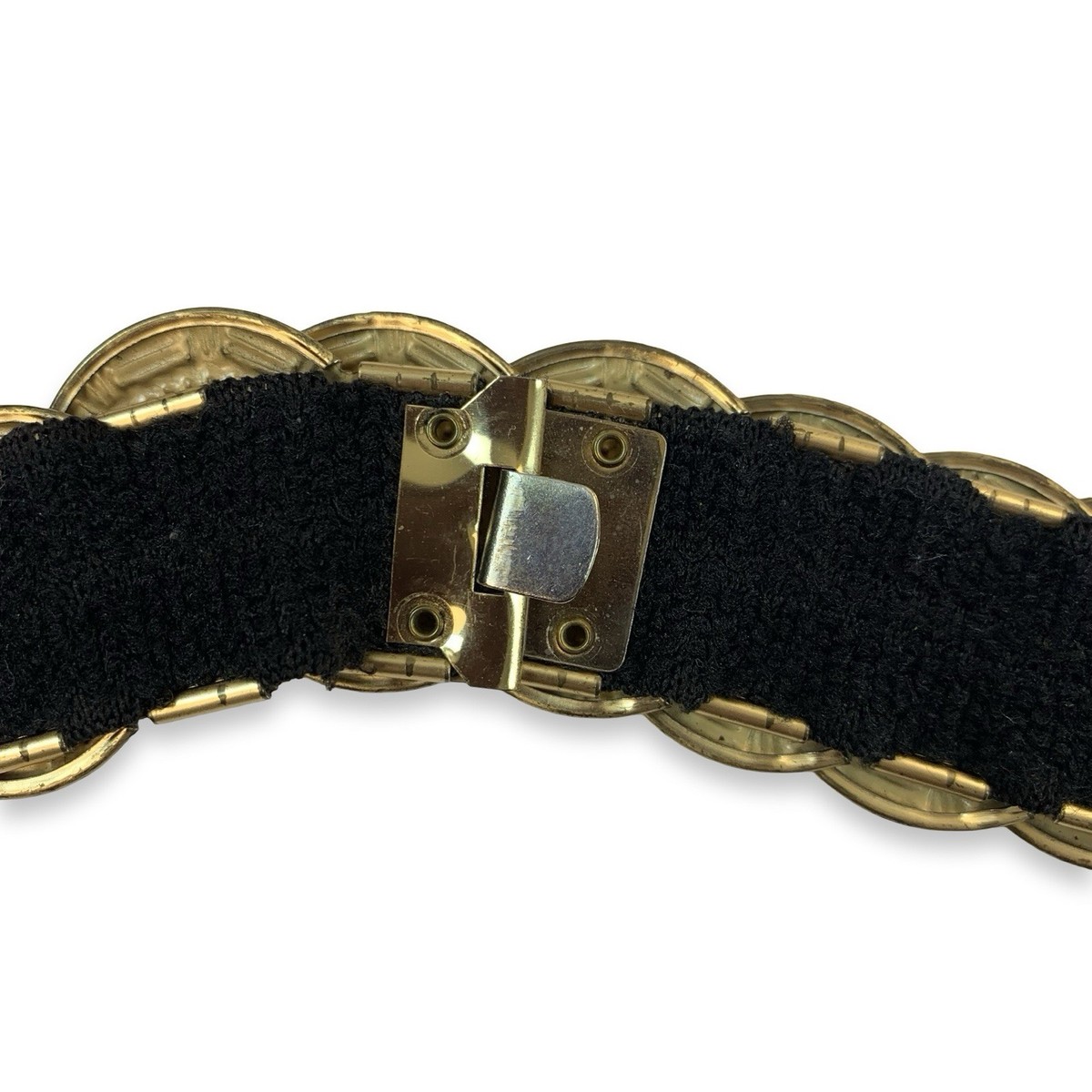 Vintage 80s Gold Disc Stretch Belt Made in USA Metallic Coin  display picture 2