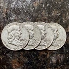 [Lot of 4] 1959 Franklin Half Dollar Coins - 90% Silver - Circulated - Free Ship