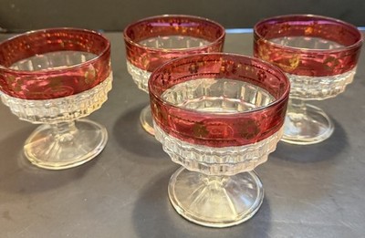 Set 4 Italian MCM Dessert Trifle Cocktail Glasses Stampi Francolini Ruby/Clear