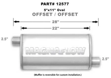 MagnaFlow 5" x 11" Oval Muffler 12576 - 2.5" Offset/Offset  - 22" Body