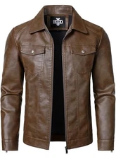  Mens Leather Jacket Motorcycle Biker Jackets Casual XX-Large Dark Brown