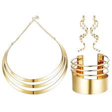 JOERICA Bib Choker Necklace Set for Women Wide Cuff Bangle Bracelets Long Sta...