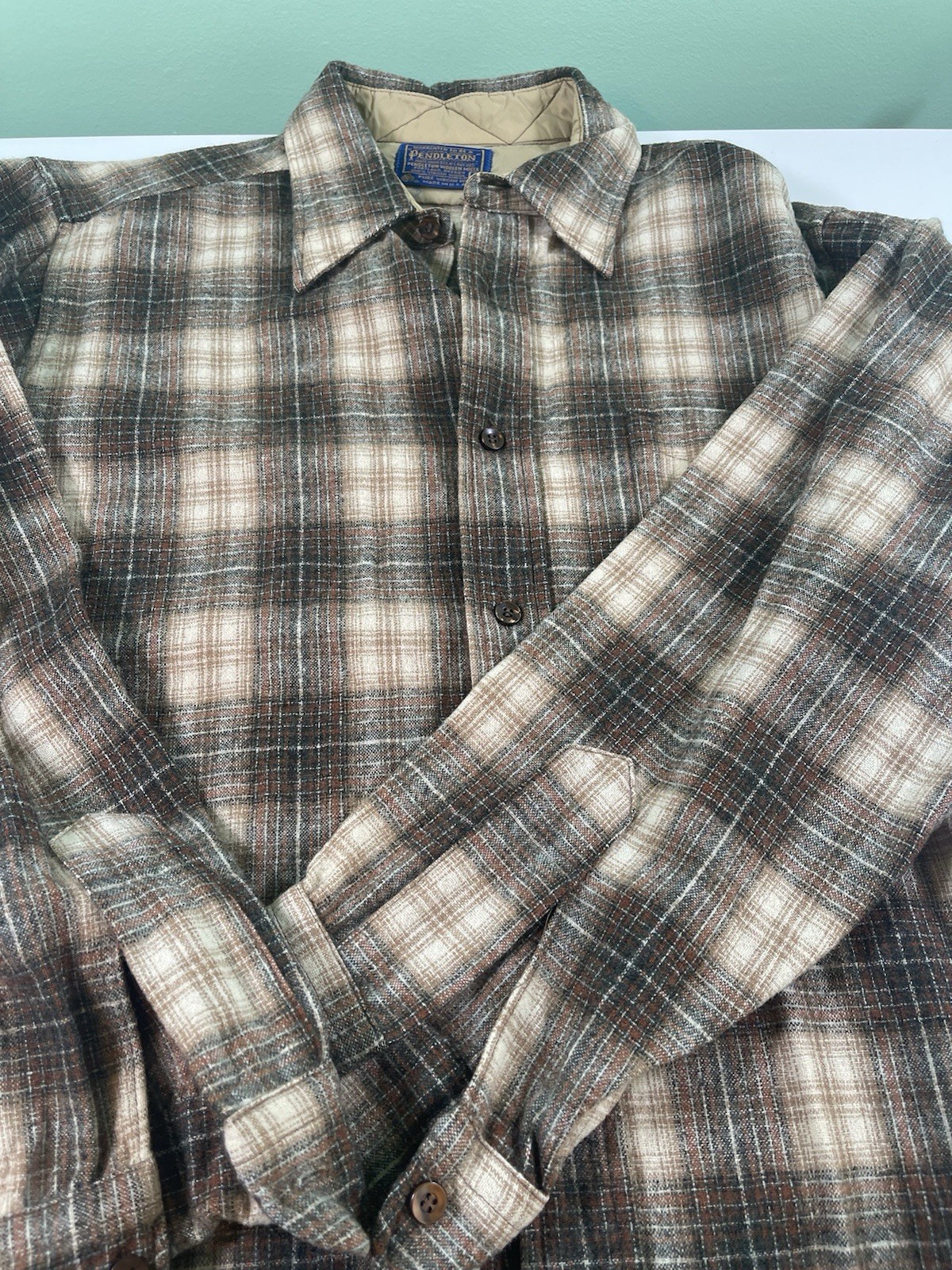Mens Pendleton Brown  Shadow Plaid Button Down Wo… - image 4