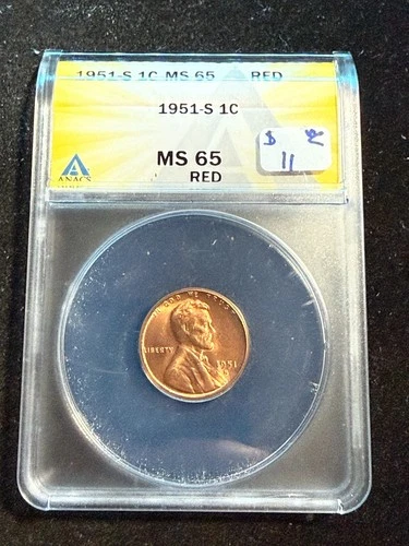 1951 S LINCOLN WHEAT CENT ANACS MS 65 RD 152