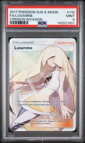 2017 POKEMON SUN & MOON CRIMSON INVASION #110 FULL ART/LUSAMINE PSA 9