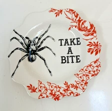 TAG Ceramic Spider Halloween Dessert Bread Plate Take a Bite