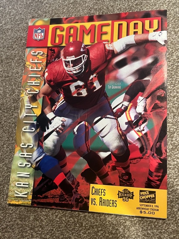 FOOTBALL PROGRAM KANSAS CITY CHIEFS OAKLAND RAIDERS TIM GRUNHARD 9/8 1996