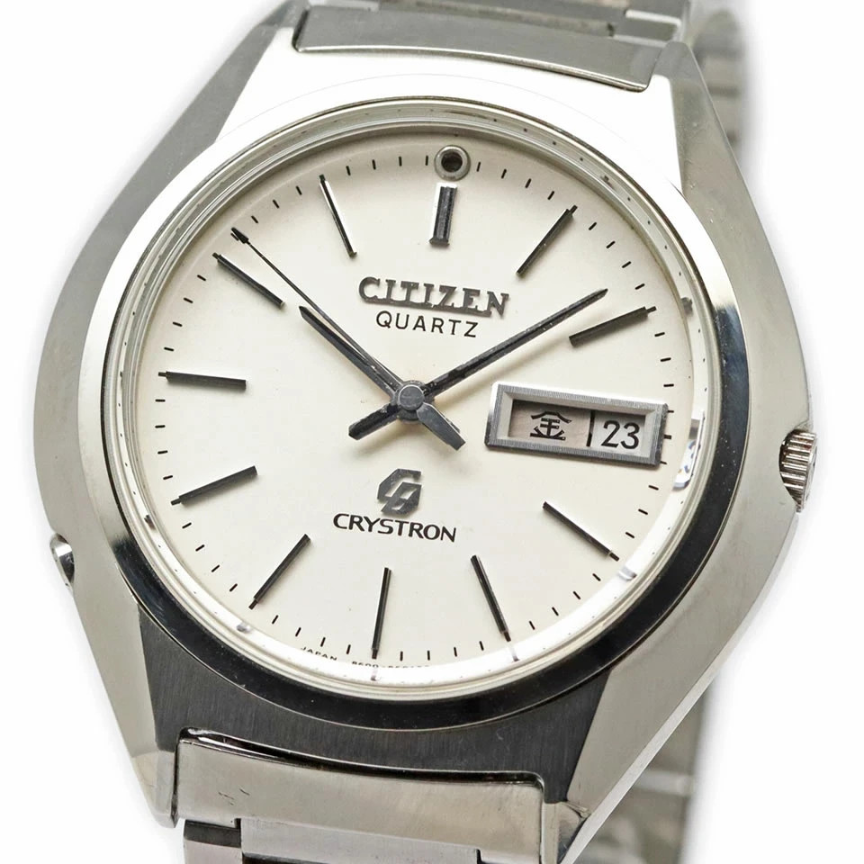 ✨CITIZEN✨シチズン✨CRYSTRON✨クォーツ✨ホワイト文字盤✨腕時計✨ Citizen Crystron Quartz LED Signal ECQ-W86X White Dial 38mm Day