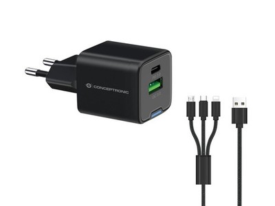 Conceptronic ALTHEA16B 2-Port 33W Gan Usb Pd Charger With 3-In-1 Charging C ~E~
