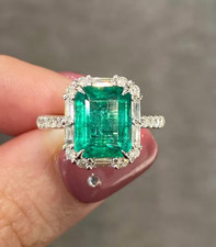 Women's Engagement Ring 3CT Emerald Natural Emerald  Diamond 14k White Gold