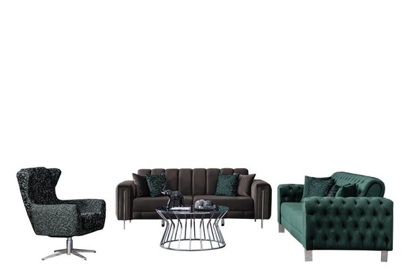 Luxus Sofa Set Couchgarnitur Sofa 3 Sitzer Sessel GrüN Grau Wohnzimmer-image