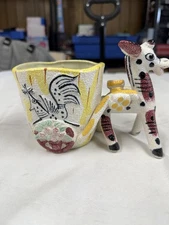 Vintage Ceramic Giraffe Planter Cup – Textured Speckled Pottery Mid-Century