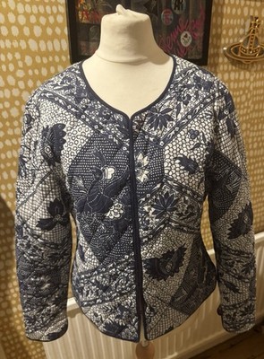 EAST Light Quilted Cotton Kantha Jacket Blue Floral 12 Uk Spring Summer Wear
