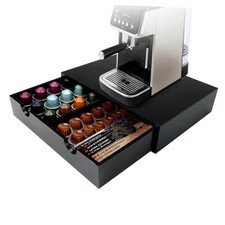 Coffee Pod 15" X 11" X 3" Natural Wood Countertop Organizer Drawer, Black