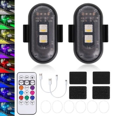 2PCS Wireless LED Strobe Light RGB 8 Colors Rechargeable Warning Flashing Lights