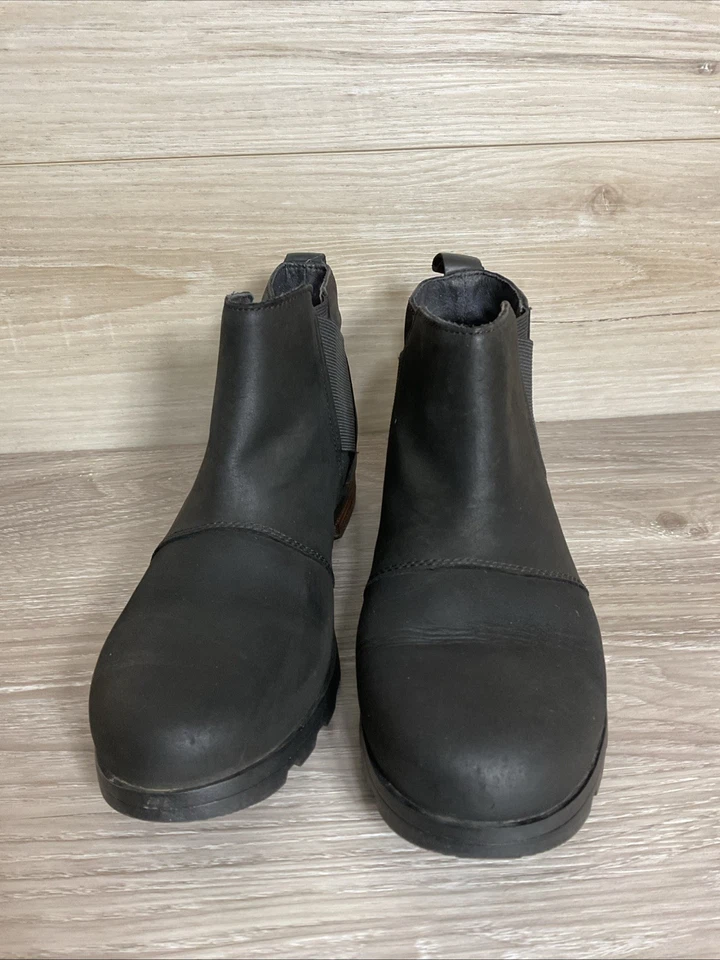 Sorel Emelie Chelsea Negro Impermeable Botines Talla 9 Pull On Preppy Foto 4 de 4