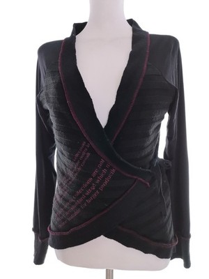 PLANETE INTERDITE Damen Wickel-Cardigan Gr. 40 Schwarz Acryl Leichter Strick