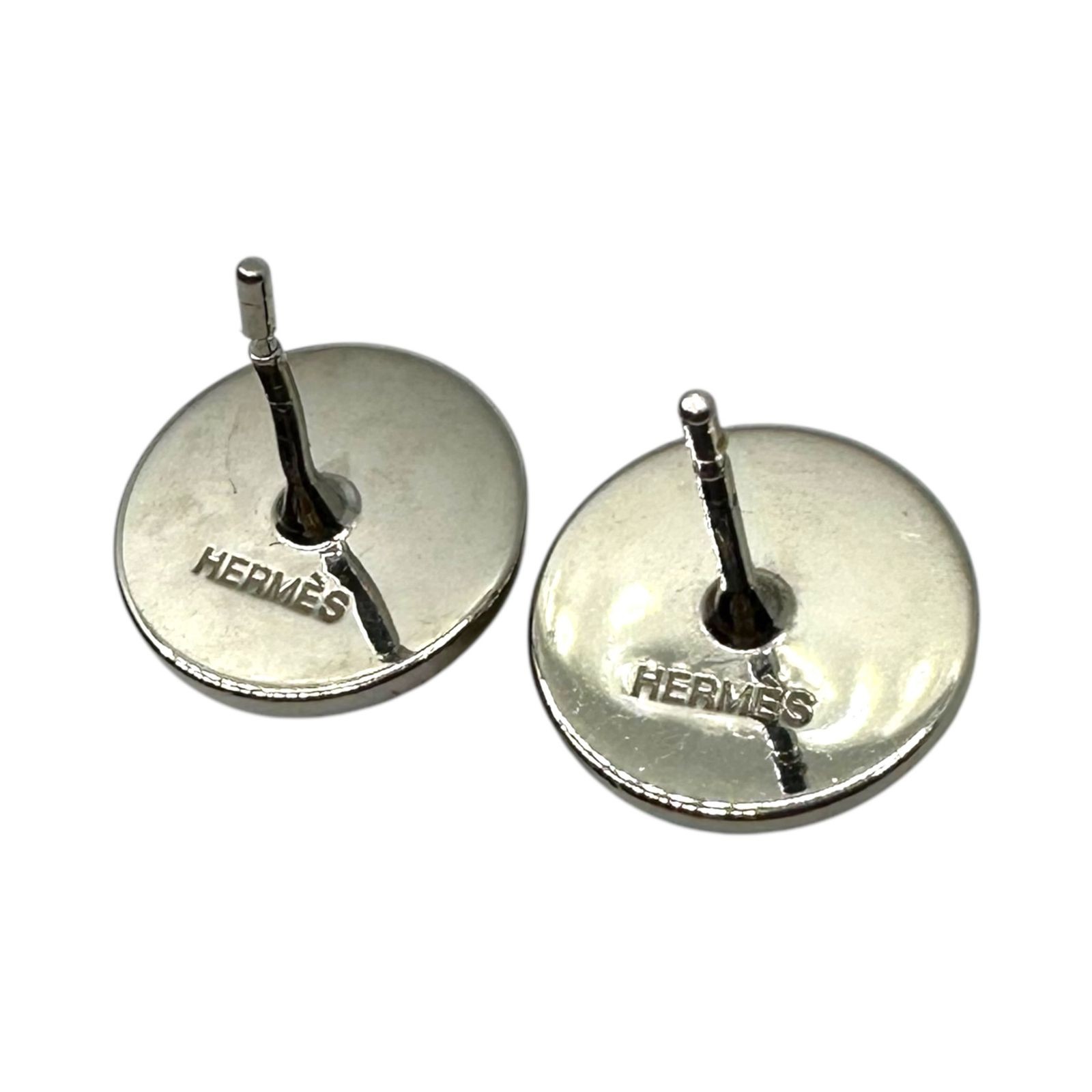 HERMES Eclipse Pierced Earrings Silver White 0.4in - image 6