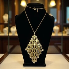 Sarah Coventry Gold Tone Necklace Vintage 1970s Golden Petals Statement Pendant