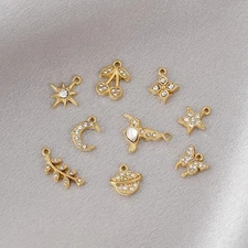 20pcs 18k gold plated stainless steel crystal charms moon star leaf