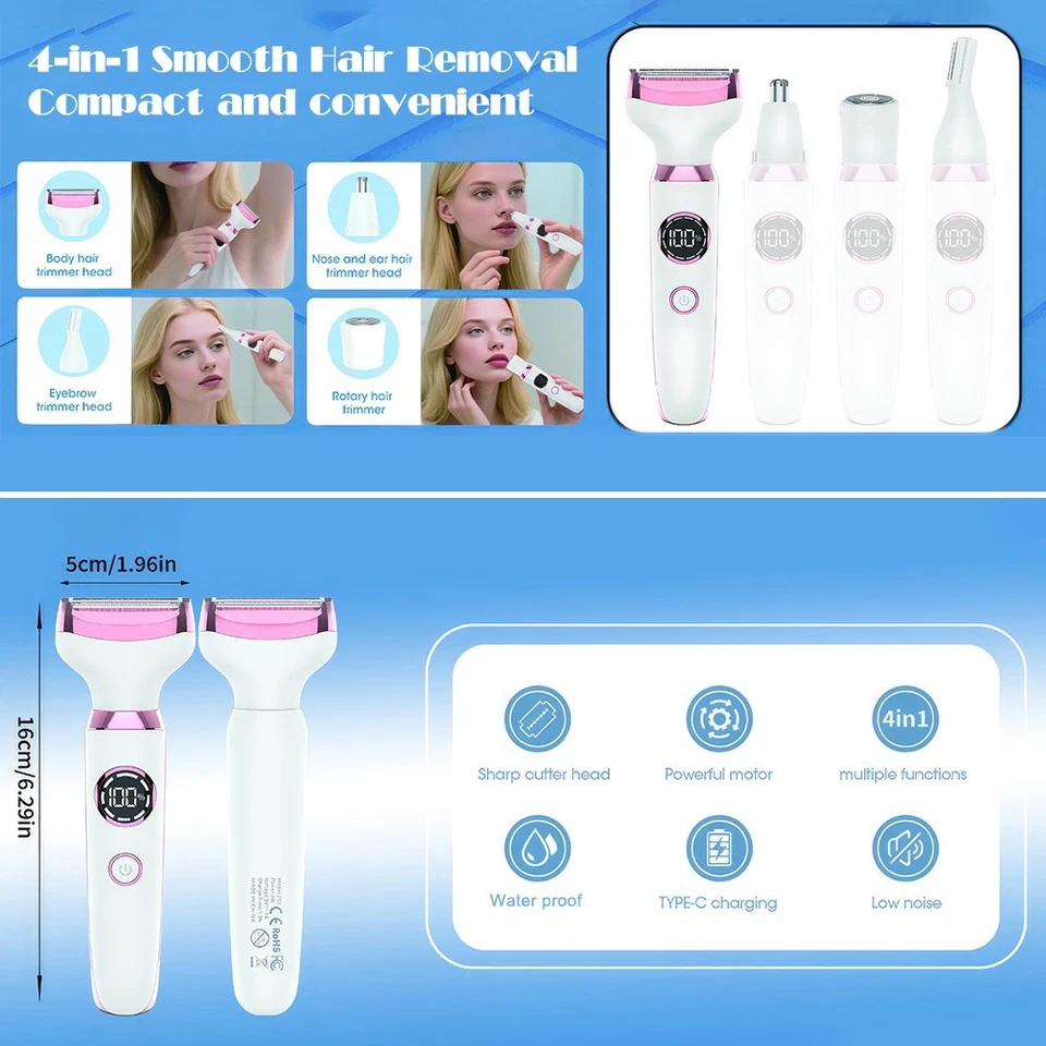 Women's Body Trimmer Painless Shaver Leg Face Hair Removal Wet and Dry Razor - image 4 of 4