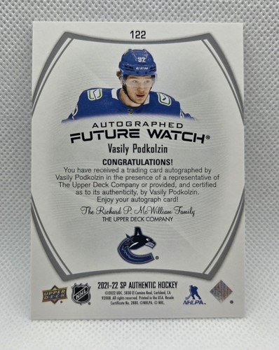 2021-22 SP Authentic Future Watch Auto /999 Vasily Podkolzin #122 - Picture 2 of 2