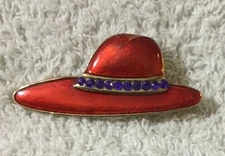 Red Hat Lady Society Club Purple Rhinestone Fashion Gold Brooch Lapel Pin #B31B