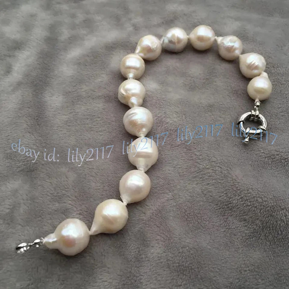 Brazalete de perlas Keshi barrocas blancas naturales genuinas de 15-20 mm raro 8"" Foto 3 de 4