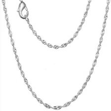 2mm Men Woman 925 Silver Plated Singapore Twist Chain Necklace Sparkling 16-30''