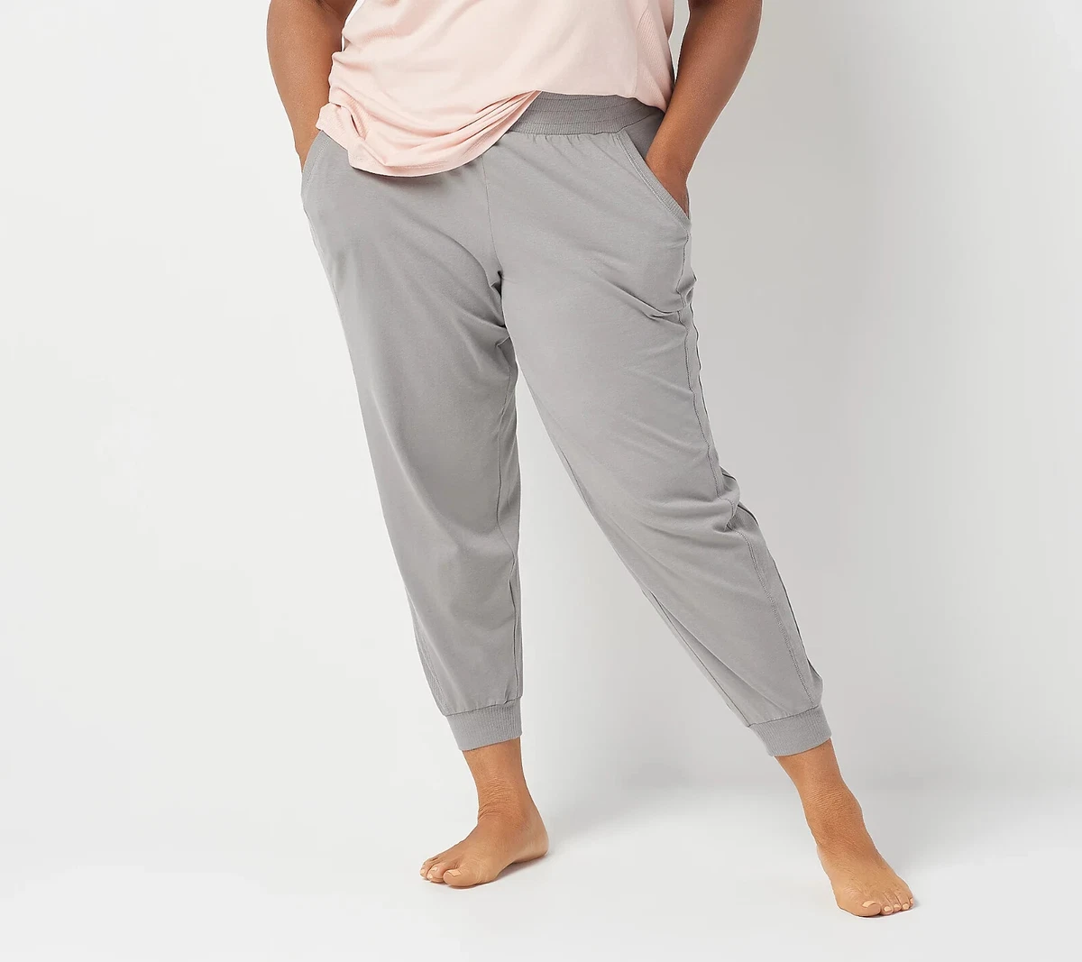 AnyBody Regular Cozy Knit Ribbed Jogger Pants Jogger Pants Gray Small