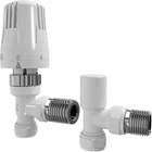 Radiator Valves X2 Pair White Thermostatic Angled TRV 15mm Central Heating Tap