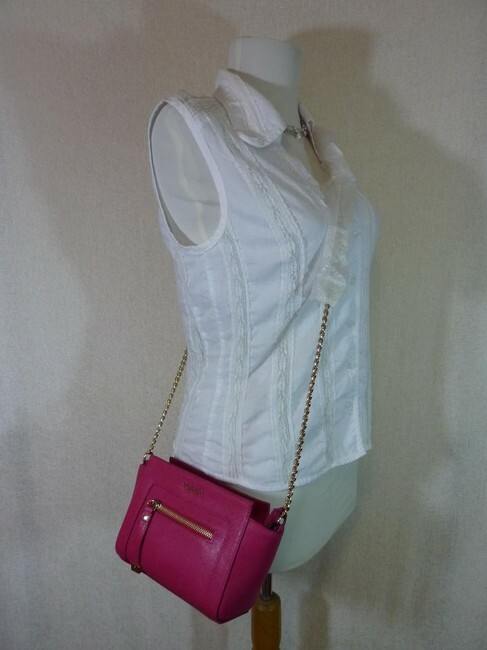 NEW FURLA Ginevra Fuchsia Pink Saffiano Leather Chain Strap Mini
