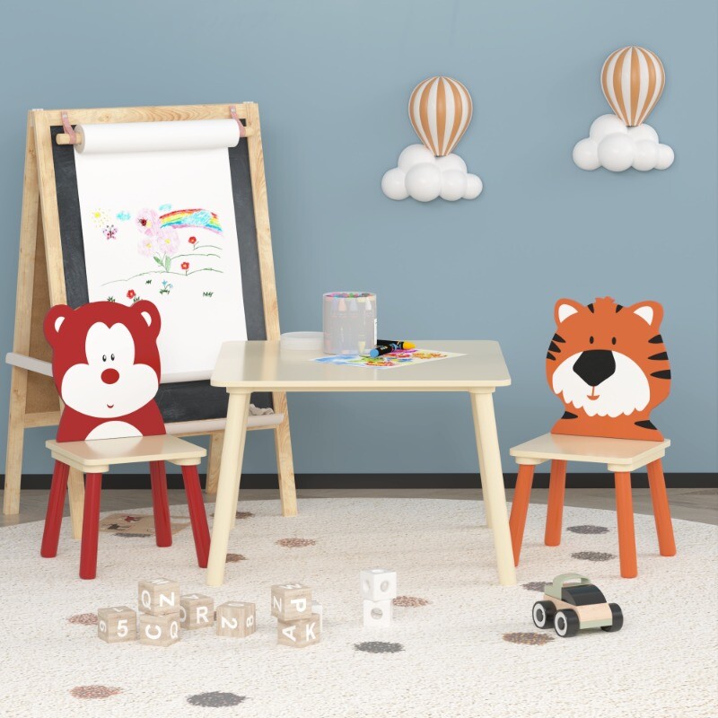 3Pcs Toddler Table and Chair Set Kids Table and 2 Chairs Wooden Play ...