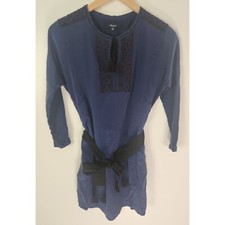 Madewell Women's Sz XXS Navy 100 Silk Belted Shift Long Sleeve Dress