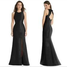 Alfred Sung D824 Black Jewel Neck Open Back Bow Gown Dress Size 12 $240