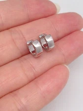 925 Sterling Silver Plain Huggie Hoop Earrings Men Women VERY SMALL 9mm/6.6 x3mm