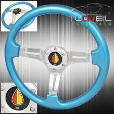 Metallic Sky Blue 350mm 3 Spokes Streak Hole Steering Wheel Elder Leaf Horn